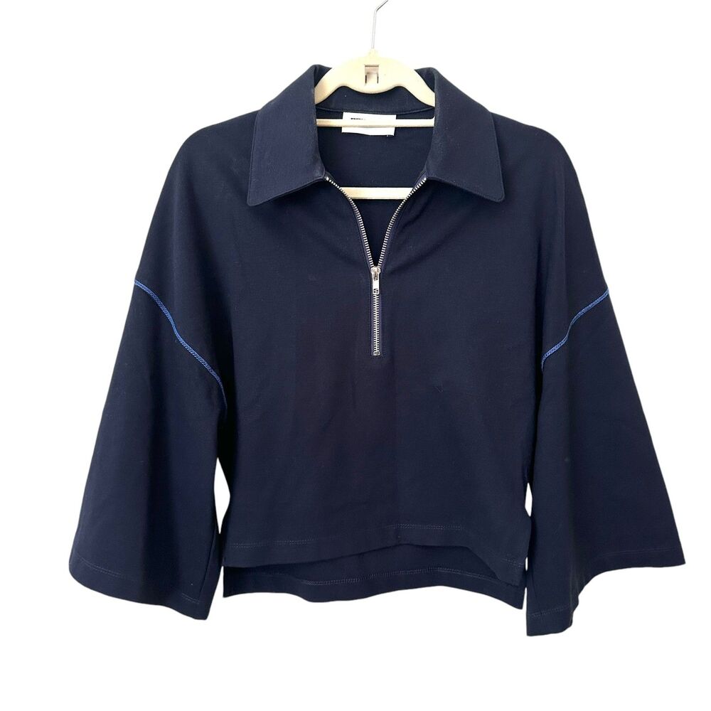SAINTART Wide Sleeve Quarter Zip Sweatshirt Navy Small
